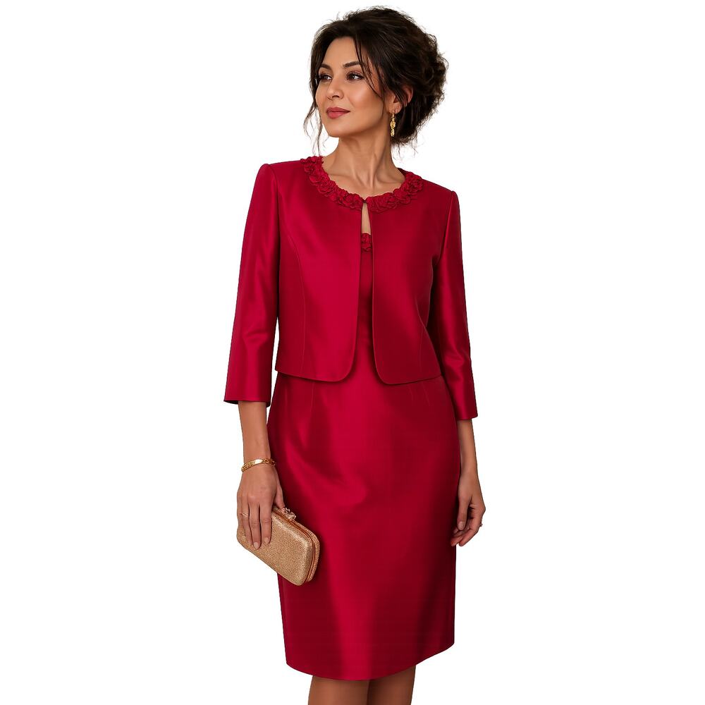 Tahari Arthur S Levine Luxe Red 2 Pc Sleeveless Sheath Dress Bolero Jacket 10P